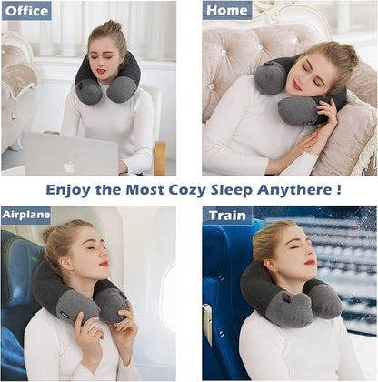 Keemall Inflatable Travel Neck Pillow, Airplane Neck Pillow for Long Flight Sleeping,Soft 100% Cotton Travel Pillow for Plane Head Rest, Portable Traveling Essentials