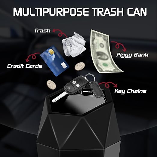 Car Trash Can with Lid, Mini Car Trash Cup with 30 Additional Trash Bags, Car Accessories for Interior, Leakproof Vehicle Garbage Bin for Car, Home, Office - 2 Packs, Black