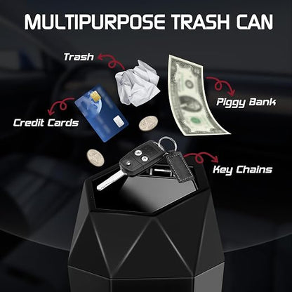 Car Trash Can with Lid, Mini Car Trash Cup with 30 Additional Trash Bags, Car Accessories for Interior, Leakproof Vehicle Garbage Bin for Car, Home, Office - 2 Packs, Black