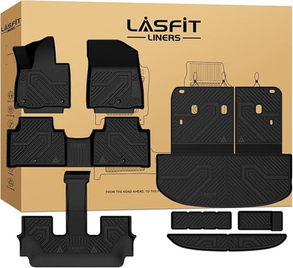 LASFIT Floor Mats & Backrest Mats & Cargo Mat for Kia Telluride Gas 2027 (Not Fit Hybrid), All Weather TPE Custom Fit Floor Liners with Full Set Car Mats & Trunk Mats Accessories, Black