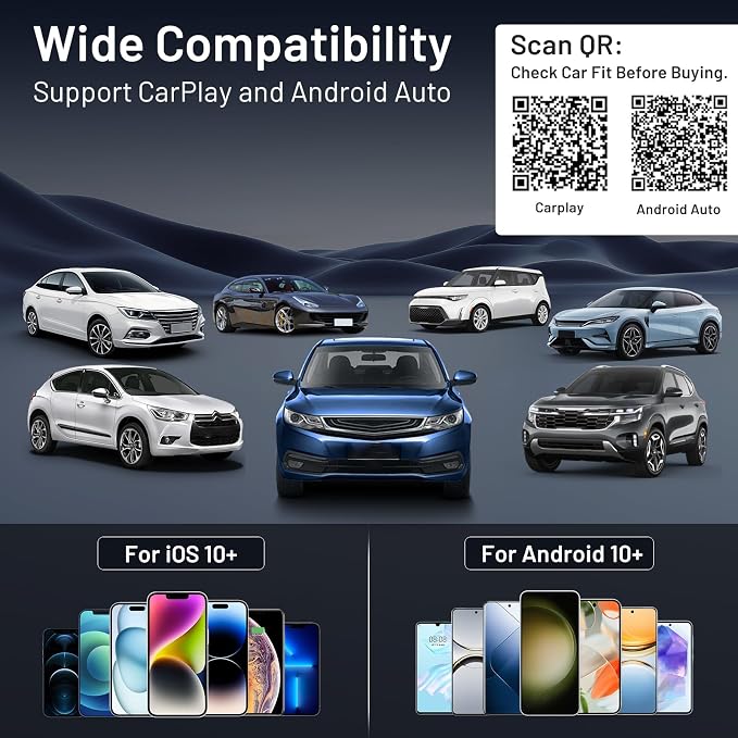 onffo Wireless CarPlay Adapter for iPhone and Android Auto, Convert Wired to Wireless Car Play Adapter for Apple iOS 10+/Android 10+