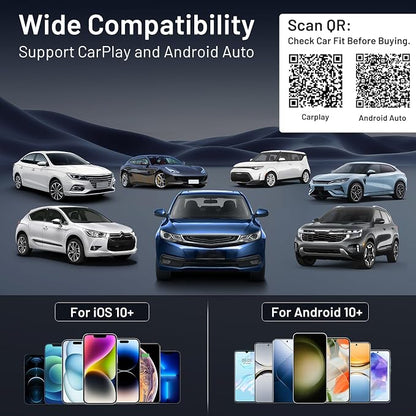 onffo Wireless CarPlay Adapter for iPhone and Android Auto, Convert Wired to Wireless Car Play Adapter for Apple iOS 10+/Android 10+