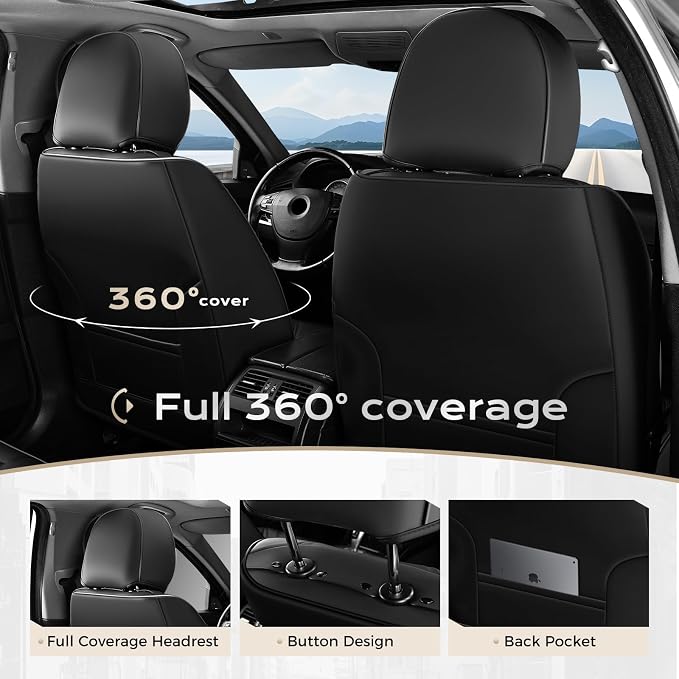 Coverado Seat Covers, Car Seat Covers Front Seats, Leather Seat Covers for Cars, Car Seat Protector Waterproof, Black Car Seat Cushion, Front Carseat Cover Universal Fit for Most Cars Lightblue