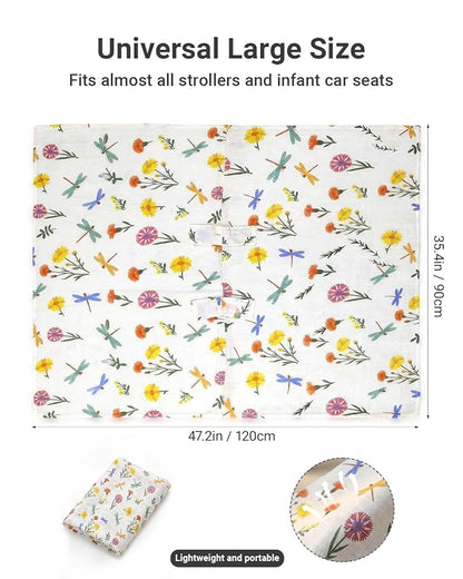 Rquite Infant Car Seat Cover for Babies Girls, 100% Muslin Cotton Carseat Canopy, Breathable Stroller Sun Shade, Baby Shower Gift & Newborn Essentials, Universal Fit Summer & Hot Weather (Floral)
