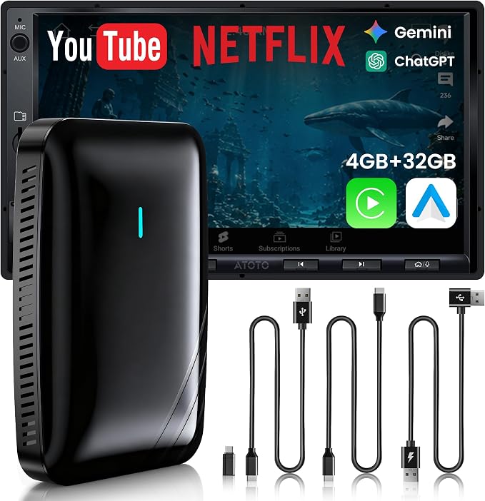 Magic AI Box, Wireless CarPlay/Android Auto Adapter, Car Video Box Supports for Netflix/YouTube/TikTok/TF Card, DriveChat AI Smart Box with GPS/Dual Bluetooth