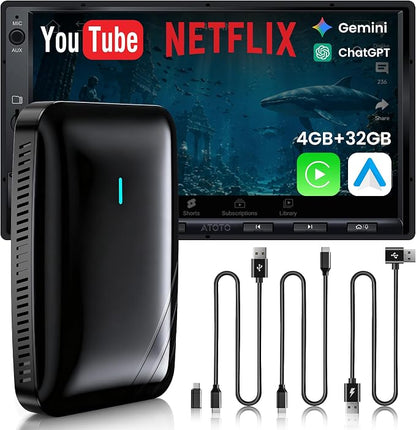 Magic AI Box, Wireless CarPlay/Android Auto Adapter, Car Video Box Supports for Netflix/YouTube/TikTok/TF Card, DriveChat AI Smart Box with GPS/Dual Bluetooth