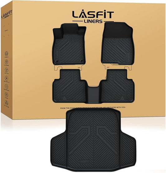 LASFIT Floor Mats & Trunk Mat for 10th Honda Accord Sedan 2018-2022 Gasoline & Hybrid, All Weather TPE Custom Fit Floor Liner, 1st & 2nd Row & Cargo Mat Full Set, Black