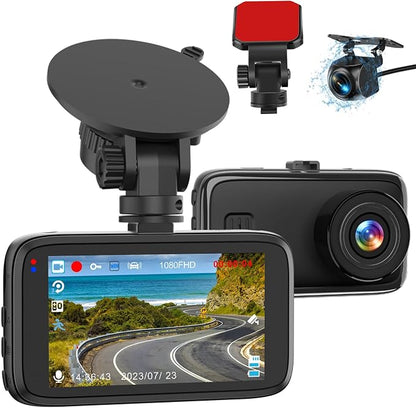 Dash Cam Front and Rear Camera, Biuone 1080P Dash Camera for Cars, Dash Cam with 3'' IPS Screen with Night Vision, G-Sensor, WDR, Loop Recording, 24/7 Parking Monitor