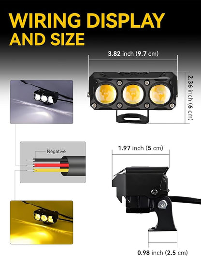 Motorcycle Driving Lights Yellow White Dual Color 8-85V 40W LED Fog Lights Waterproof Spotlight Auxiliary Lights for Motorcycle ATV UTV SUV Truck Boat Tractor Universal 2 Pack