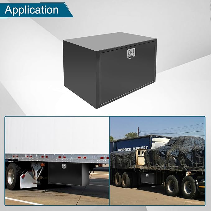 36"X23"X23" Underbody Truck Box Black Heavy Duty Steel Trailer Box Pick Up Truck Tool Box Storage Organizer w/Lock & eys