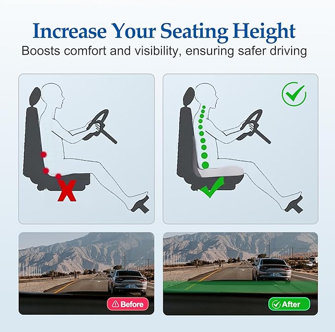 Ergonomic Memory Foam Seat Cushion, Lumbar Support Non Slip for Truck Driver Long Driving Office Chair Back Tailbone Pain Relief Dual Color Black&Grey
