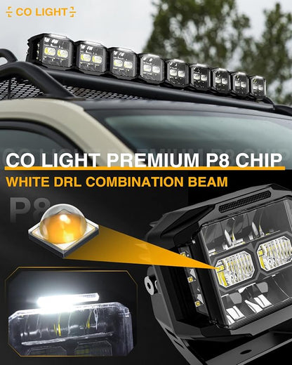 CO LIGHT 5 Inch 130W LED Cube Pods Offroad Driving Light with Side Shooter 11533LM Super Bright Square Offroad Lights with 270°Combo Beam Ditch Light White DRL for Offroad ATV Wrangler Truck Pickup