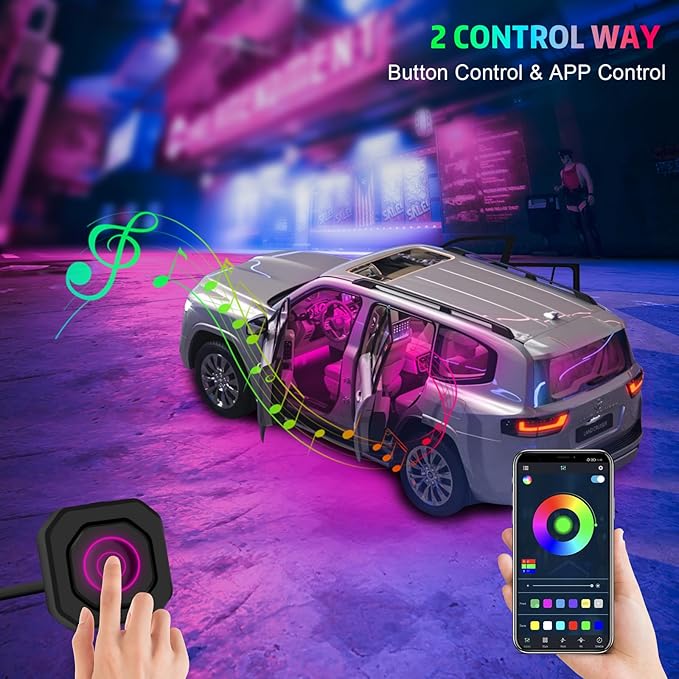 Acrylic Interior Car Lights, AMKI Car LED Strip Light with APP Control, Accessories Car Ambient Light Kit with RGB 14 in 1 and 175 inches 593 LEDs, 16 Million Colors Music Active Neon Lighting