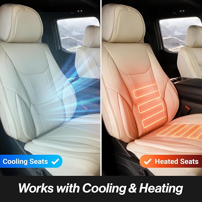 Coverland Custom SUV Car Seat Covers Front Seats for [2020-2025 Land Rover Defender 110] - Protector Car Seat Cover Water Resistant Leather Memory Form Back Support Seat Cushion [Front-Beige]