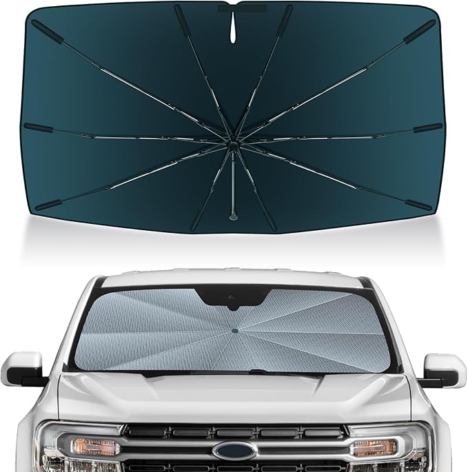 Autorder Windshield Sun Shade Umbrella for 2022-2026 Ford Maverick Accessories,Upgraded Ice Crystal Material,Easy Setup Umbrella Sunshade for Car Windshield,100% Sun Blocking