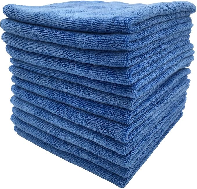 Microfiber Cleaning Cloths Car Wash Drying Towel Rags Home Essential Cleaner Cloth for Dusting Furniture Cleaning Window Dish Packs High Absorbent Lint Free (12"x12") Blue -12 Pack