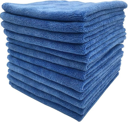 Microfiber Cleaning Cloths Car Wash Drying Towel Rags Home Essential Cleaner Cloth for Dusting Furniture Cleaning Window Dish Packs High Absorbent Lint Free (12"x12") Blue -12 Pack