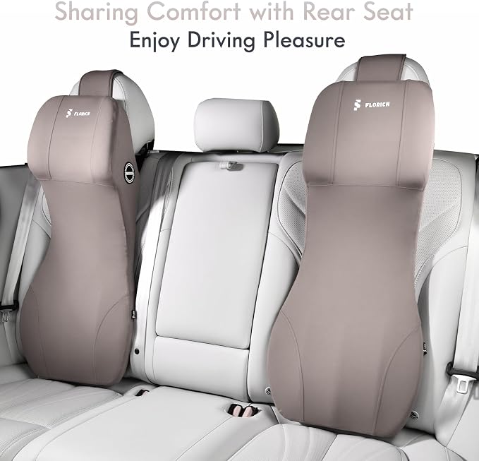 FLORICH 2-in-1 Memory Foam Car Seat Lumbar Support with Headrest Pillow Ergonomic Car Headrest & Lumbar Cushion Back Support Pillow Car Seat Cushion for Driving Neck Back Pain Relief, Gray