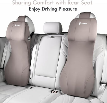FLORICH 2-in-1 Memory Foam Car Seat Lumbar Support with Headrest Pillow Ergonomic Car Headrest & Lumbar Cushion Back Support Pillow Car Seat Cushion for Driving Neck Back Pain Relief, Gray