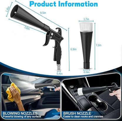 JUSTHERE Detailing Car Cleaning Gun Interior Dryer Air Blow Gun, High Pressure Blower Gun with 5 Pcs Brushes for Auto Carpet Seats Dashboard Console Cleaning