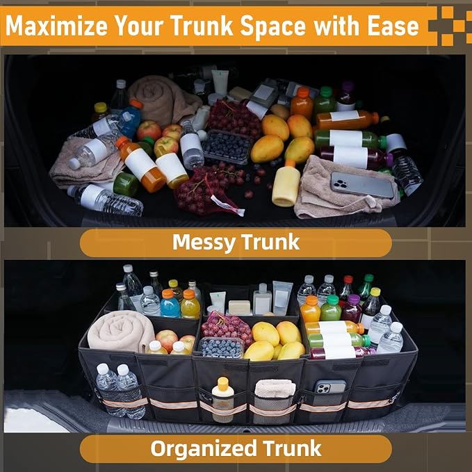 90L Large Car Trunk Organizer with 30L Removable Leakproof Cooler Bag, Collapsible Storage Bin with Lid & Dividers, Heavy Duty Accessories for SUV Sedan, Ideal for Grocery Camping Road Trip
