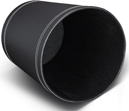 KINGFOM 3 Pack PU Leather Small Office Trash Can Wastebasket, Round Garbage Container Bin for Bathrooms, Powder Rooms, Kitchens, Home, Bedroom, High-Class Hotel, Black