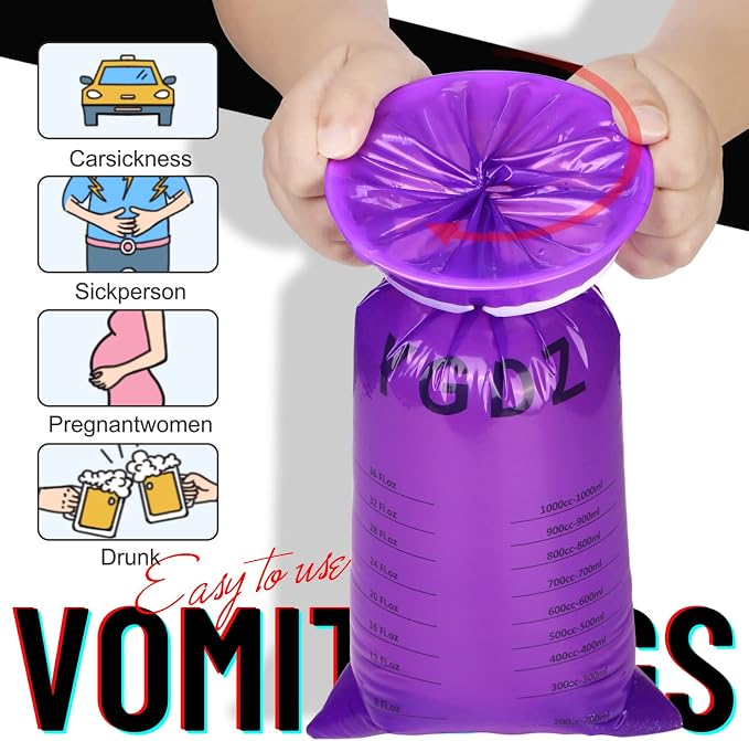 YGDZ Barf Bags, 15 Pack Vomit Bags Disposable Throw Up Emesis Bags Puke Nausea Bags for Travel Motion Sickness, Car & Aircraft, Purple