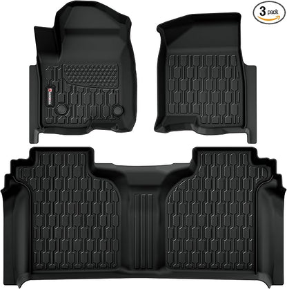 Floor Mats Fit for 2019-2026 Chevy Silverado 1500/GMC Sierra 1500, 2020-2026 Chevrolet Silverado/GMC Sierra 2500HD/3500HD Crew Cab with Rear Under-Seat Storage, TPE All Weather Floor Liner Car Mats