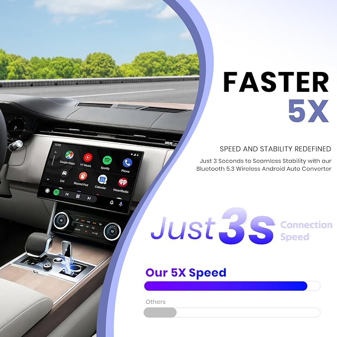 Wireless Android Auto Adapter, Convert Wired to Wireless Android Auto Adapter, Mini Size with Extension Cable USB & USB-C/Type-C, Stable Control & No Delay, No for iPhone