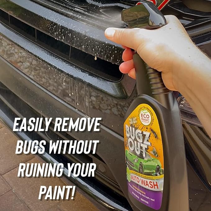 Bugz Out Car Bug Cleaner, Remover and Wash - Spray Bugs, Tar, Bird Poop Off Exterior of Car and Windshield. Remove Black Streaks Without Scratching or Removing Paint. 24 oz spray bottle with