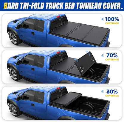 Hard Tri-Fold Truck Bed Tonneau Cover for Dodge Ram 1500 2009-2018, Ram 1500 Classic 2019-2021, Ram 2500 3500 2011-2022, 6.4 ft 76.3 in Bed, Without Bed Rail Storage or RamBox