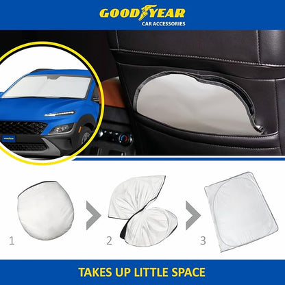 Goodyear Foldable Windshield Sunshade for Hyundai Kona 2018-2023, Car Accessories, Sunshade Cover, Sun Shade Car Windshield, Window Sun Blocker - GY008346