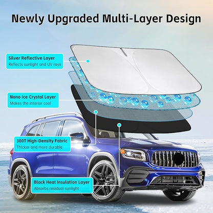 Windshield Sun Shade for Mercedes Benz GLB 250 200 2020-2026 Sunshade 300T Windshield Cover Sun Shield Blocks UV Rays Custom Fit GLB Front Window Shade Sun Visor Foldable Keep Cool