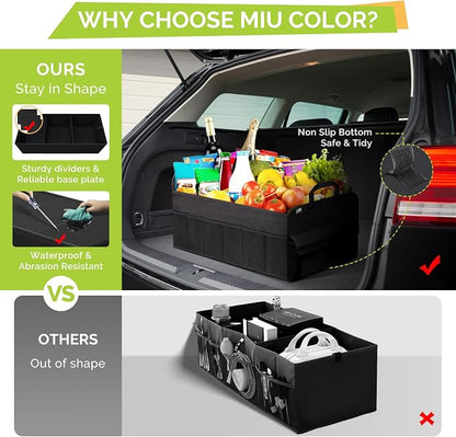 MIU COLOR Trunk Organizer for SUV, Collapsible Car Organizer, 12 Pockets Trunk Organizer for Car, Non-Slip Trunk Storage Organizer for Sedans, Van, Grocery, Large 3 Compartments 32"×13"×12"