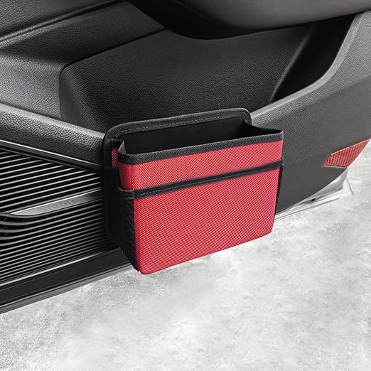 Car Trash Can, Foldable Multifunctional Hanging Storage Box Trash Can with a Roll of Garbage Bag, Multi Pocket Design Suitable for Car, Home, and Office Car Trash Cans (red)