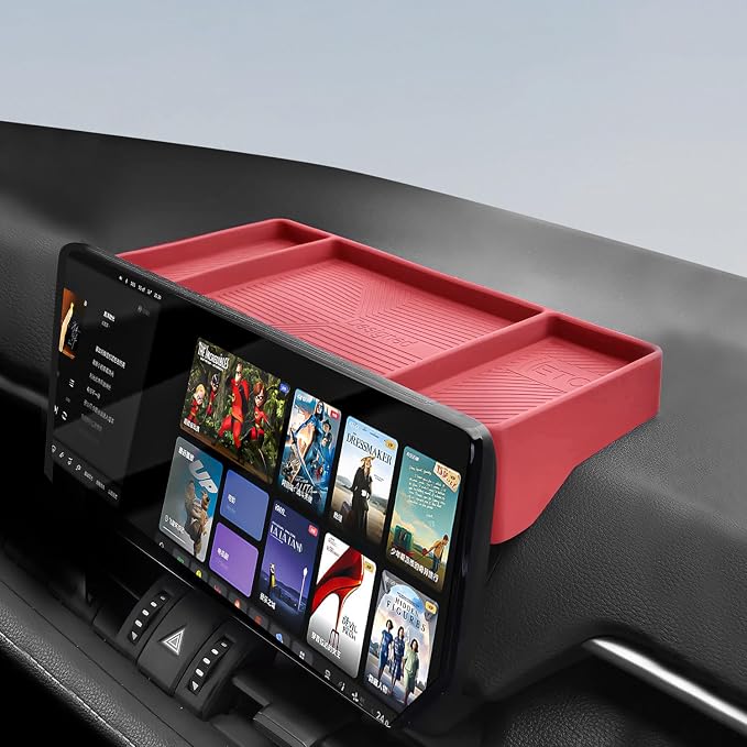 Temmis Dashboard Organizer for Toyota Highlander 2022-2026, Silicone Dash Board Tissue Holder Dash Storage Tray Container Box Behind Screen (Not for Grand Highlander)-Red