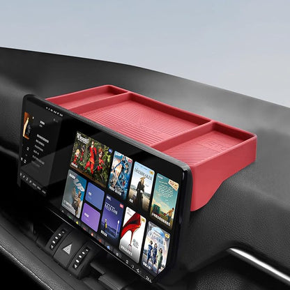Temmis Dashboard Organizer for Toyota Highlander 2022-2026, Silicone Dash Board Tissue Holder Dash Storage Tray Container Box Behind Screen (Not for Grand Highlander)-Red
