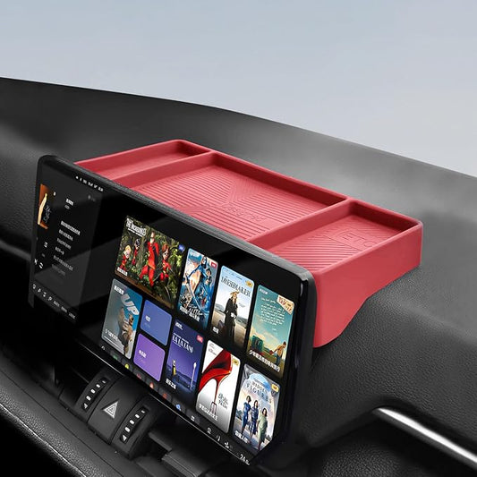 Temmis Dashboard Organizer for Toyota Highlander 2022-2026, Silicone Dash Board Tissue Holder Dash Storage Tray Container Box Behind Screen (Not for Grand Highlander)-Red