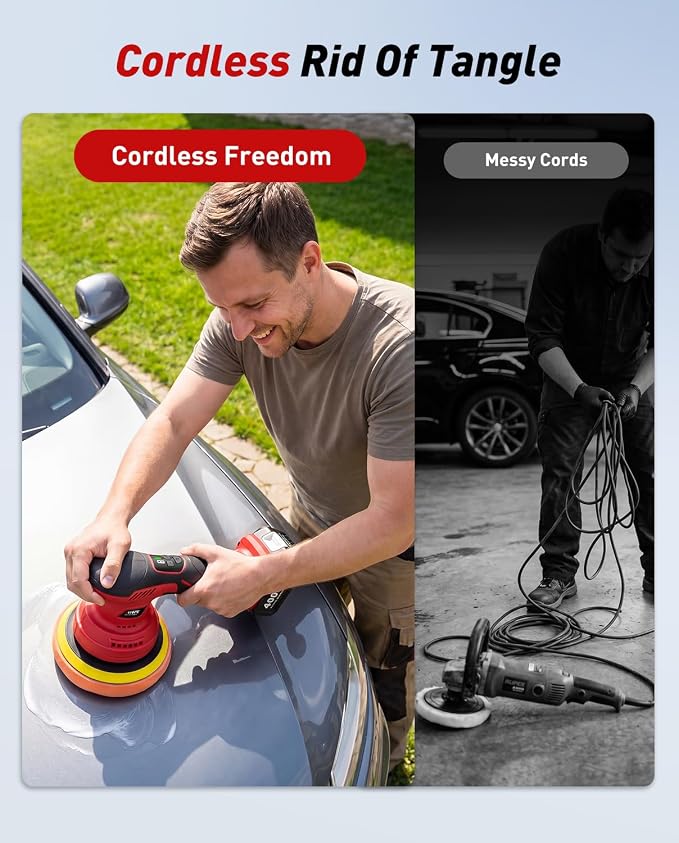 6 Inch Cordless Car Buffer Polisher Kit: Equipped with 2×4000mAh Batteries, Digital Display & 8 Speed Control, Comes with Extra Attachments for Car/Boat Detailing, Scratch Removal and Waxing