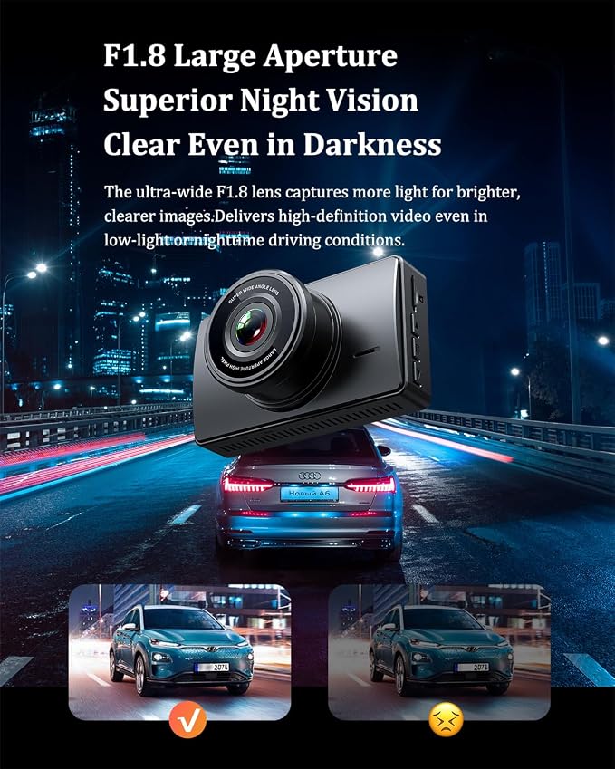 Dash Cam Front and Rear, Dash Camera for Cars 4K+1080, Dashcam Built-in WiFi, APP Control, 32GB Card Included, 3" IPS Touch Screen, 24H Parking Monitor, Night Vision, G-Sensor
