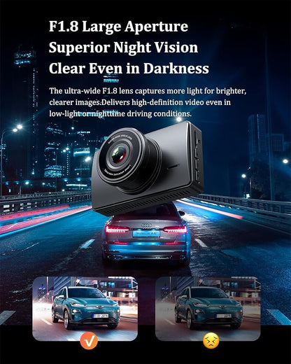 Dash Cam Front and Rear, Dash Camera for Cars 4K+1080, Dashcam Built-in WiFi, APP Control, 32GB Card Included, 3" IPS Touch Screen, 24H Parking Monitor, Night Vision, G-Sensor