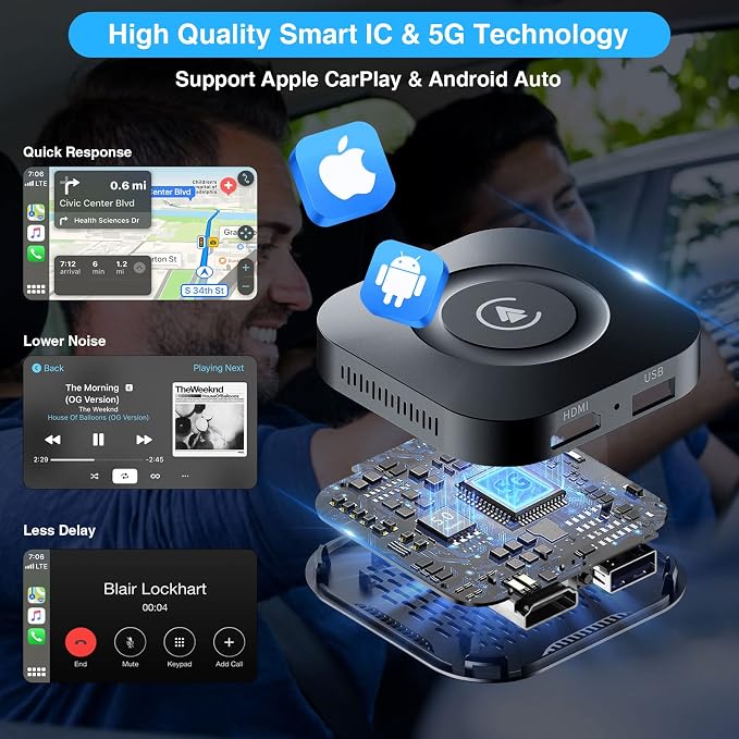 Wireless CarPlay Adapter, Magic Box Supports YouTube TikTok and More, Android Auto Wireless Adapter Easy Set up for Wired CarPlay Cars