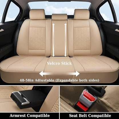 Coverado Car Seat Covers Full Set, Nappa Leather Seat Covers for Cars, Waterproof Automotive Car Seat Covers Interior Accessories Universal Fit Most Sedans, SUVs, Pick-up Trucks(Beige)