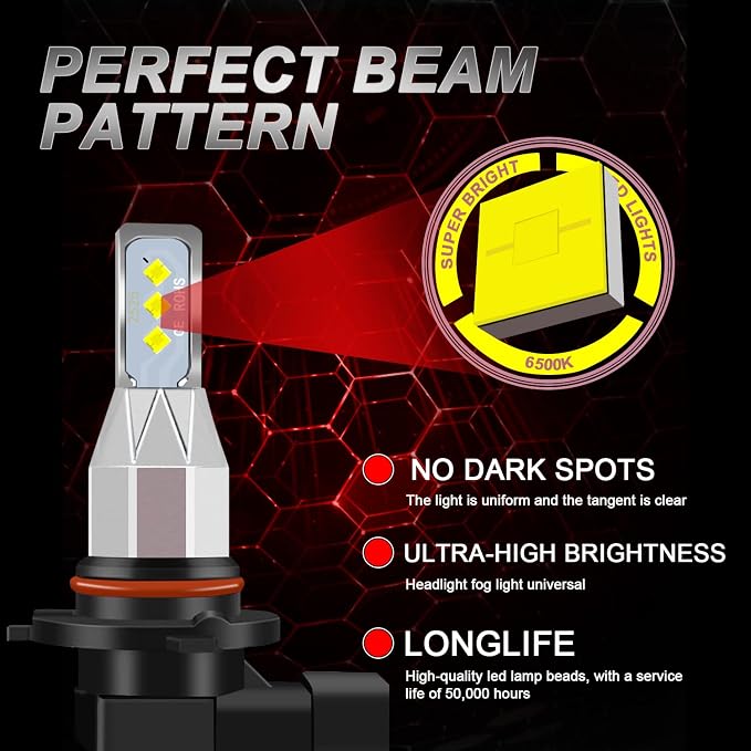 For Toyota Camry 2000 2001 2002 2003 2004 2005 2006 Light Bulbs, 800% Brightness Hi and Lo Beam+Fog Light Bulbs, Superfocused Beam Mode, 6500K White, 36000LM Super Bright, 1:1 Size, 6PCS
