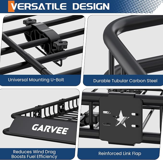 Garvee 46 in x 36 in Universal Roof Rack Basket, 200 LBS Capacity Luggage Rack, Heavy Duty Rooftop Cargo Carrier, Car Top Luggage Holder Basket Heavy Duty for SUVs, Trucks, Vehicles