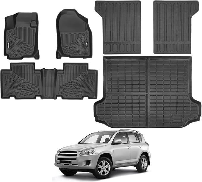 Floor Mats for Toyota RAV4 2006-2012, Trunk Mat and Backrest Mat All Weather TPE Protector for Toyota RAV4 Accessories