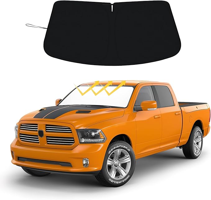 Windshield Sun Shade for 2009-2018 Dodge RAM 1500 Foldable Front Window Shade 310T Thickened Protect from Sun Rays & Heat Damage Fully Covered to Keep Cool