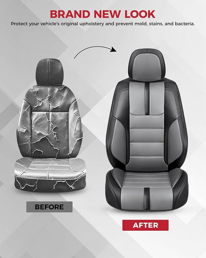 FREESOO Universal Front Seat Covers, Waterproof Faux Leather Automotive Seat Covers with Carbon Fiber Texture Seat Belt Pads, Anti-Slip Airbag Compatible Car Seat Protectors for Cars SUVs Trucks