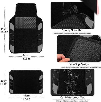 NBTEPEM 10 Pcs Car Floor Mats Full Set & Sport Leather Steering Wheel Cover 14.5-15 inch, Center Console Cover, Seat Belt Cushion, Cup Holder Coaster, Universal Automobile Interior Sets (Grey)