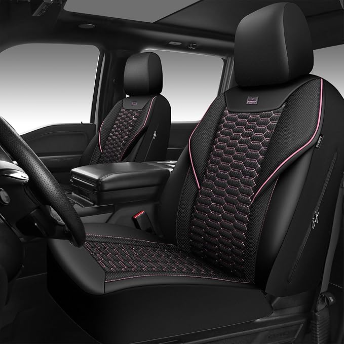 CAR PASS 3D Foam Mesh Leather Car Seat Covers Front Seats,Breathable Mesh Front Seat Covers for Women,Universal Fit for Cars SUV Truck Sedan Van Automotive, Armrest Airbag Compatible,Black and Pink